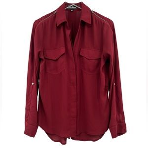Sam Edelman Burgundy Button-Down Zipper Shoulders Adjustable Sleeve length Top L